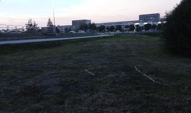 killer jacking off a pecker on the embankment of the plant. EXTREME