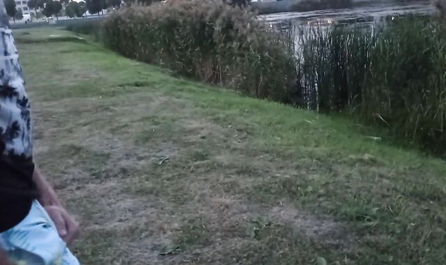 killer jacking off a pecker on the embankment of the plant. EXTREME