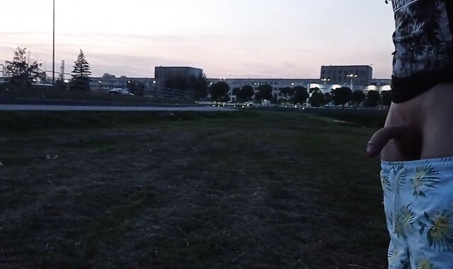 killer jacking off a pecker on the embankment of the plant. EXTREME