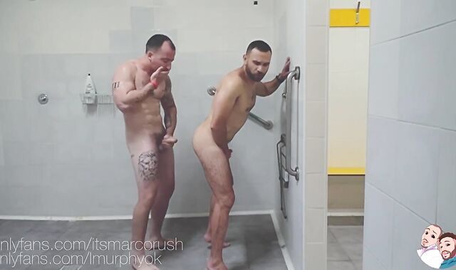 Gym employee gets into the showers and gets fucked by a bulky client with a ginormous pink cigar