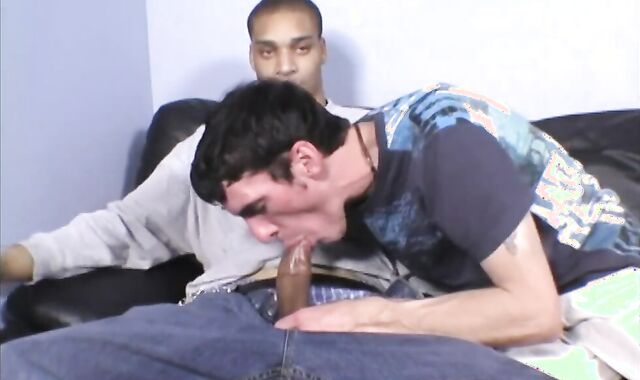 Bony white boy rides a good-sized dark-hued sausage