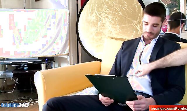str8 (queer-for-pay) male in suit serviced in a gay porno in spite of him !