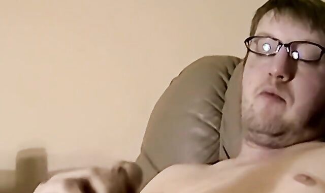 Round inexperienced wears glasses for solo jack off