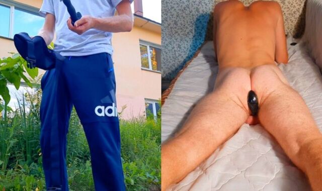 Boy pulverizes himself with a faux cock found on the street