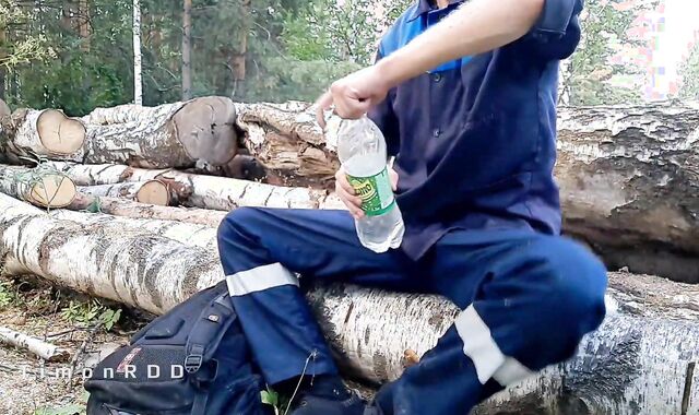 A lumberjack nails a found masturbator, and a colleague watches him