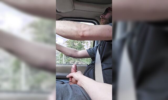 straight fellow lets ambisexual roommate have joy with his boner while driving on a road excursion