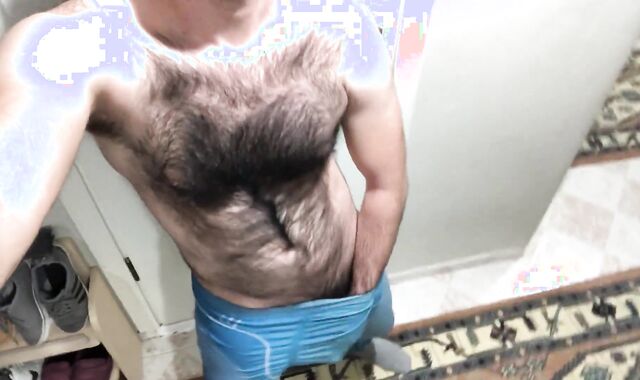 Very wool frosted man Draining off through Lycra Spandex Tights