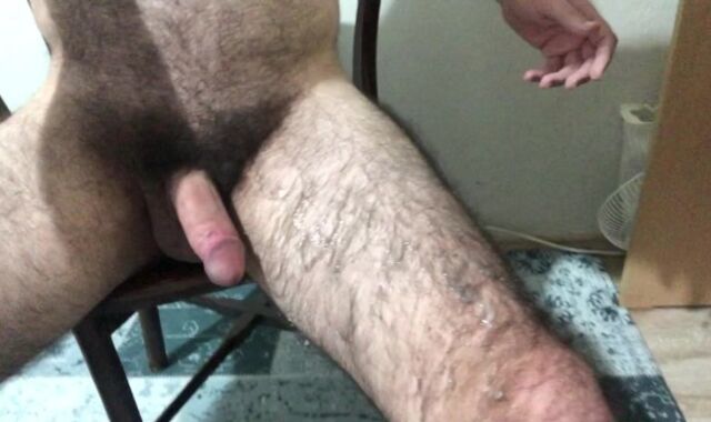 First-Ever-Timer very fur covered model masturbating of and perfect fat cum on legs