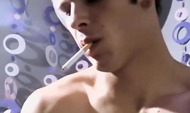 Athletic heterosexual amateur Chad tugs his man rod and smokes