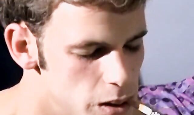 Athletic heterosexual amateur Chad tugs his man rod and smokes