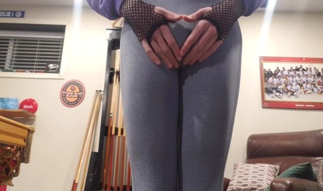 Teenager femboy in yoga pants after workout pummel with superb-sized nail stick