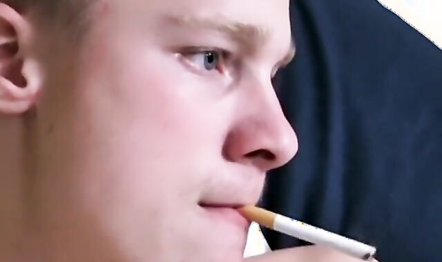 Hung fellow Jason shoots a load while masturbating and smoking solo