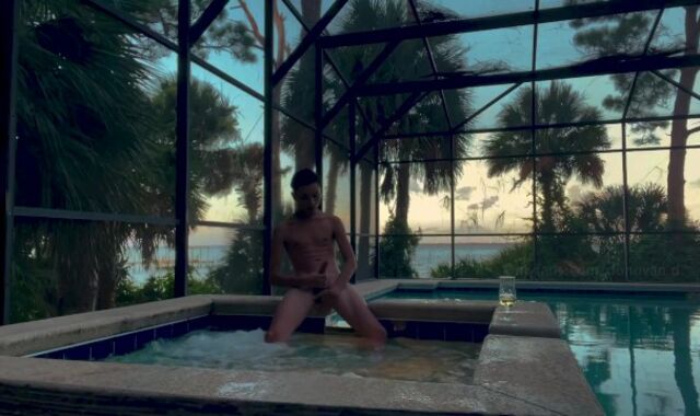 Donovan jerking and having fun by the pool.