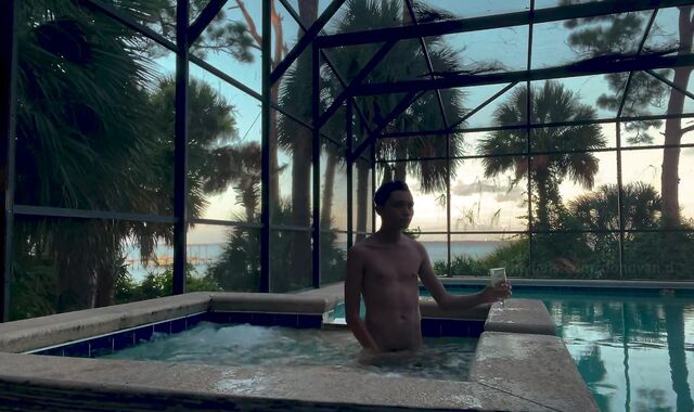 Donovan jerking and having fun by the pool.