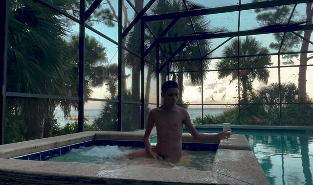 Donovan jerking and having fun by the pool.