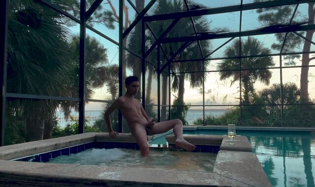 Donovan jerking and having fun by the pool.