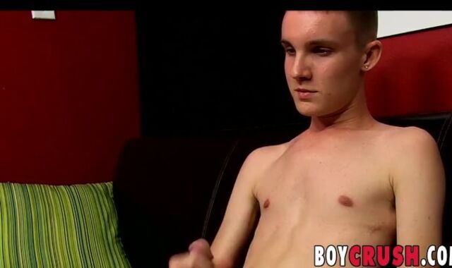 Solo lad working on his meaty large sausage during an interview