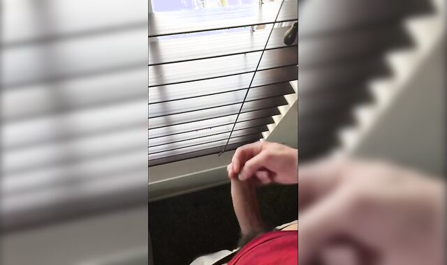 Stroking off in front of open window and swallowing own jizm