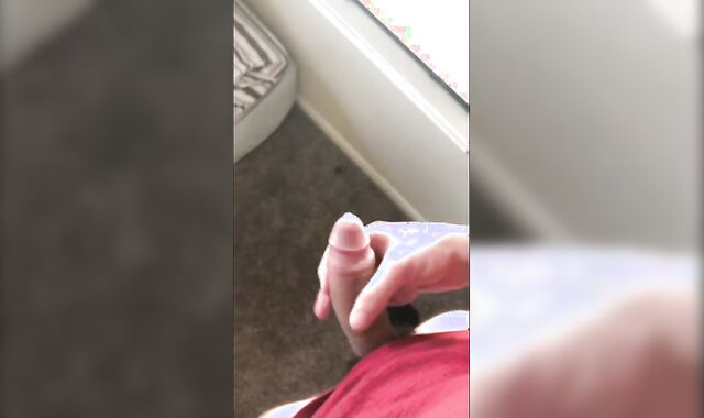 Stroking off in front of open window and swallowing own jizm