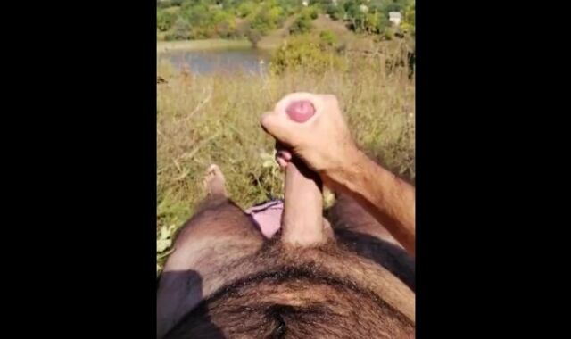 Wool Decorated homo-for-pay stud strokes off and spunks in nature