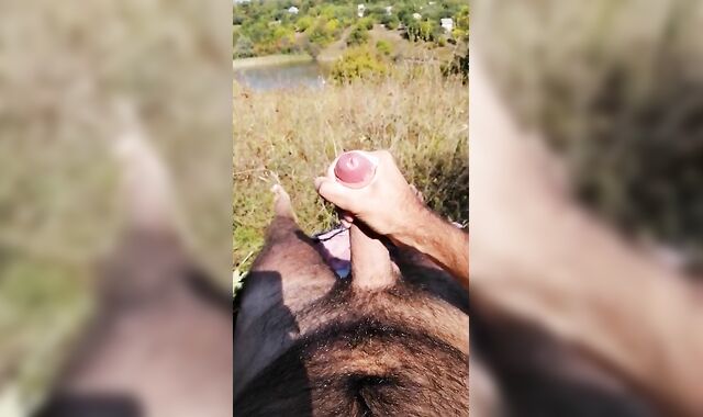 Wool Decorated homo-for-pay stud strokes off and spunks in nature