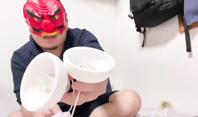 Japanese round man, getting off with nipple torture genitals and rock-hard spunk