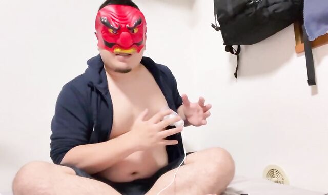 Japanese round man, getting off with nipple torture genitals and rock-hard spunk