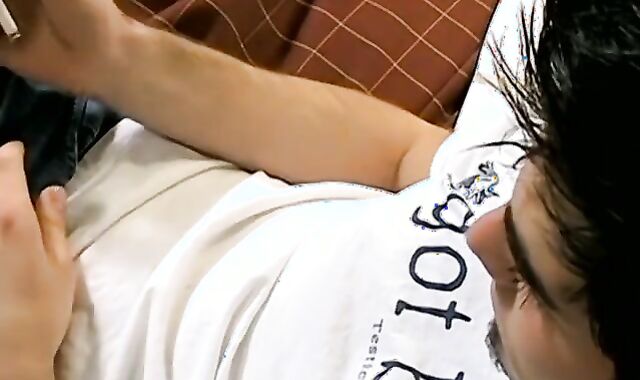 Smoking fetish faggot tugging off and spraying jizm solo