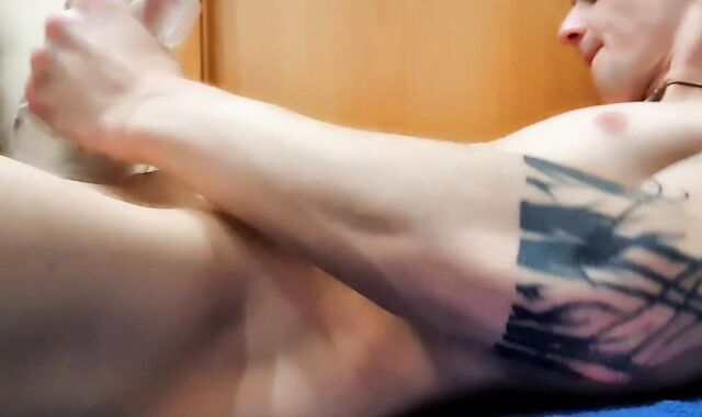 Ice girl jack off. Monstrous cumshot. Powerful ejaculation.