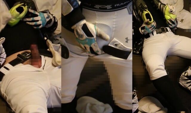 A baseball player with a nipple morro experiencing socks masturbates with supreme-sized football spikes