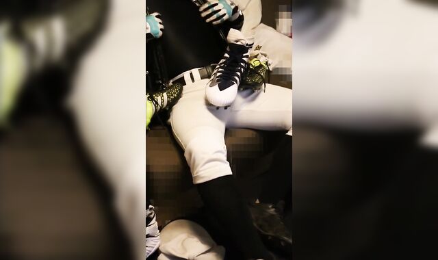 A baseball player with a nipple morro experiencing socks masturbates with supreme-sized football spikes