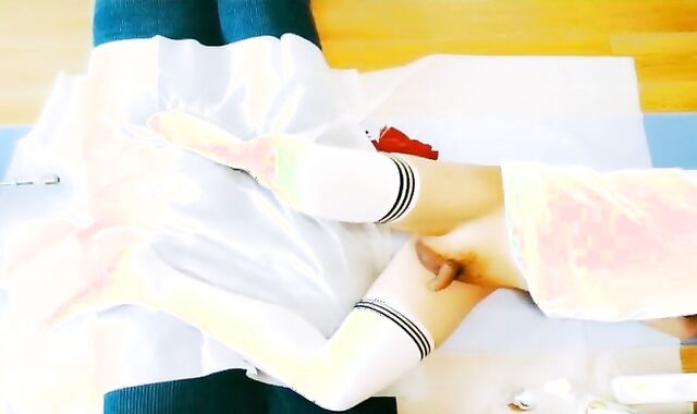 fellow wear white tights porked by machine