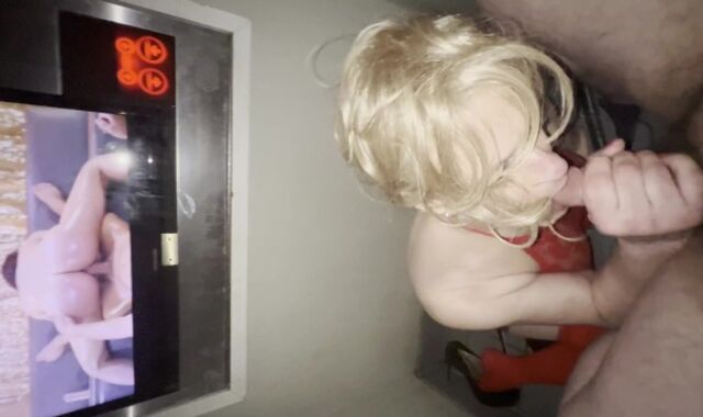 Crossdressing Sissy Mega-Hoe Sucks Jizz-Pump at 6 CRAM