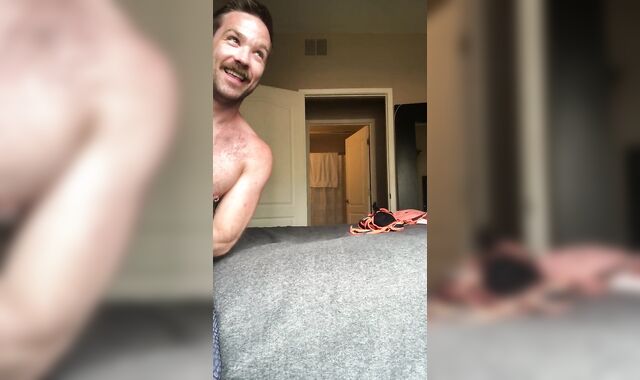 Tatted Jock shows off his new workout open up trousers