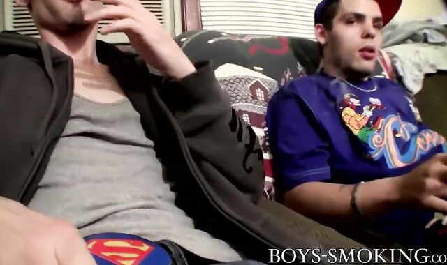 Drac and Nolan jerk off each other while taking a smoke