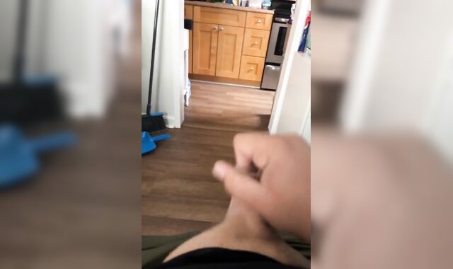 Chub wanks pink cigar on brink of sofa and shoots a explosion on belly