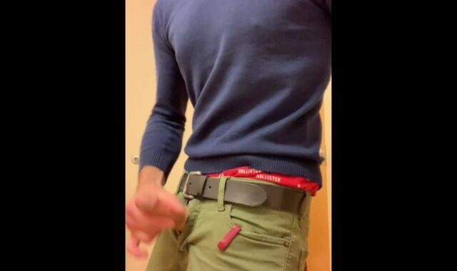 Stroking in a public bathroom in an office house before a docs tryst.