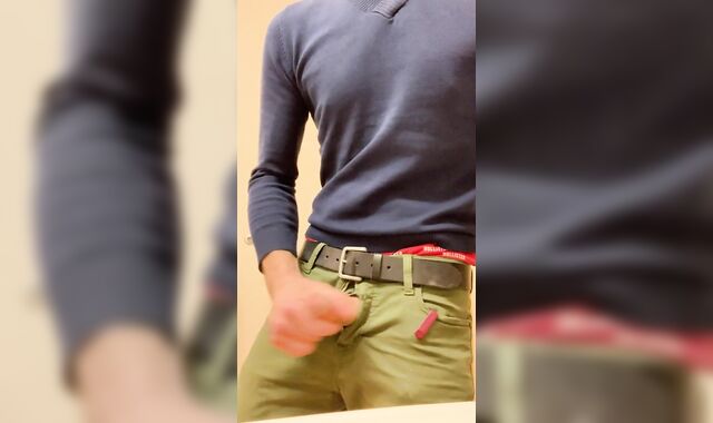 Stroking in a public bathroom in an office house before a docs tryst.