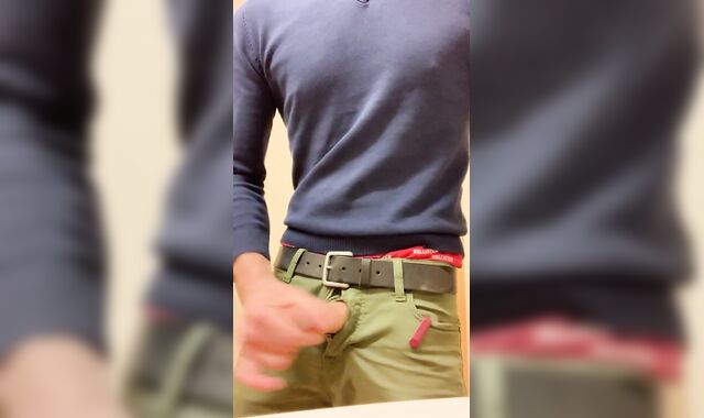 Stroking in a public bathroom in an office house before a docs tryst.