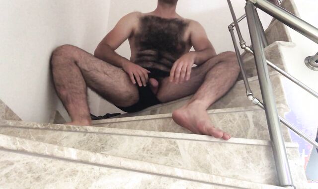 Luxurious super hot wool frosted teddy male I jizz ginormous pouch-cream on my feet on the stairs