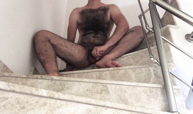 Luxurious super hot wool frosted teddy male I jizz ginormous pouch-cream on my feet on the stairs