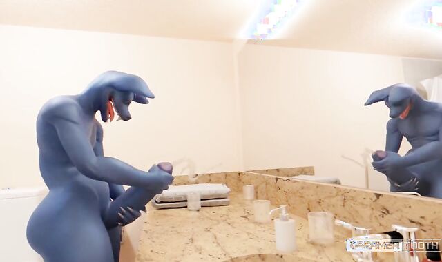 PHAT DICKED ANTHRO BAT SQUIRTS HOTEL ROOM MIRROR WITH HIS JISM [FURRY]