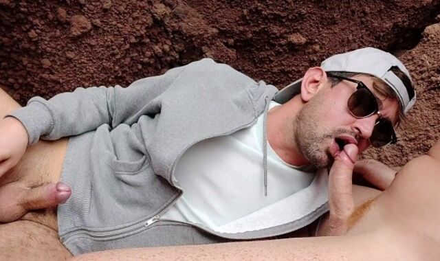 Deep Sucking my red husband on the beach