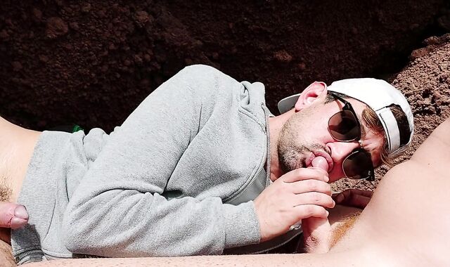 Deep Sucking my red husband on the beach