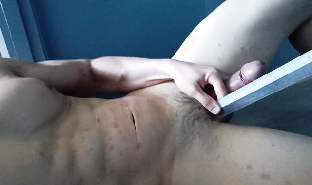 frustrated with measuring his small trouser snake, angry grizzly wrings an blast