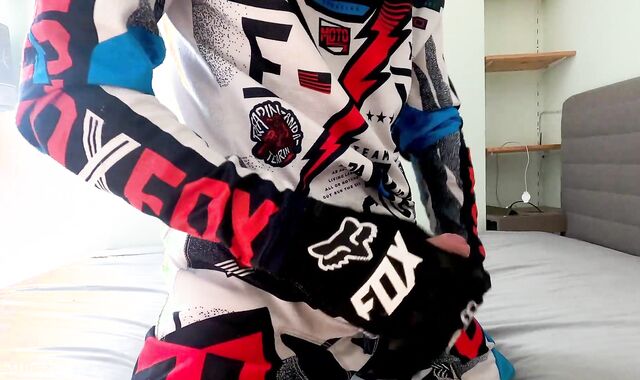 Ash-Ash-Blonde Nubile fellow jerk off in Fox MX gear in spunk on helmet