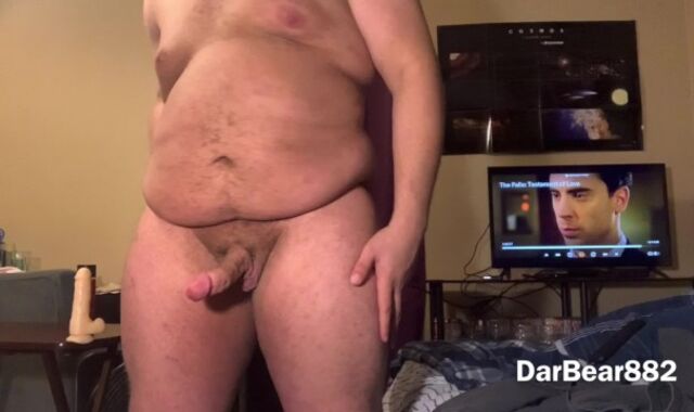 Plump fellow showing off his humungous tummy then has a jerkoff session
