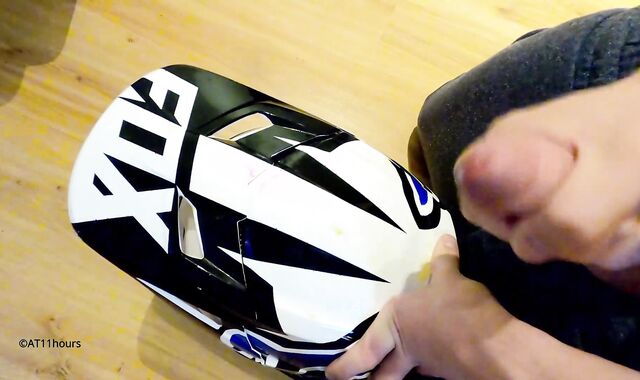 Teenager jerk off and demonstrate his bum, jism-shot on Fox helmet