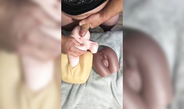 Crazy Husband’s Fucky-Fucky Toy Romp with all of his Fake Pussy/Ass/Mouth Fucktoys, 4 Jism Shots jacked his Ball Nut