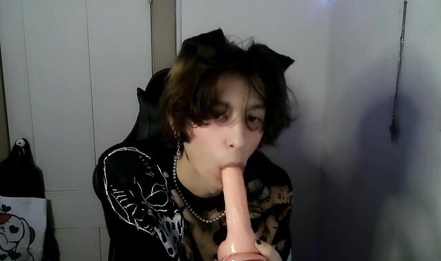 Punk Catboy Deep Throats Faux Pink Cigar And Bangs Bum With Jizz Lube !!!!!